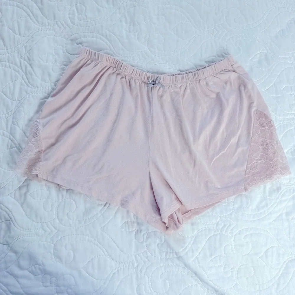 Flora Nikrooz Pink Lace Accents Elastic Waistband Pajama Lounge Shorts Small EUC